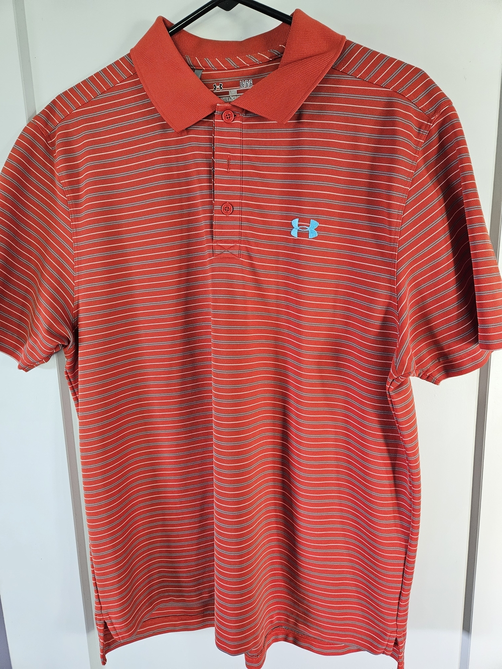 Under Armour HeatGear Orange Striped Polo Shirt Performance Golf
